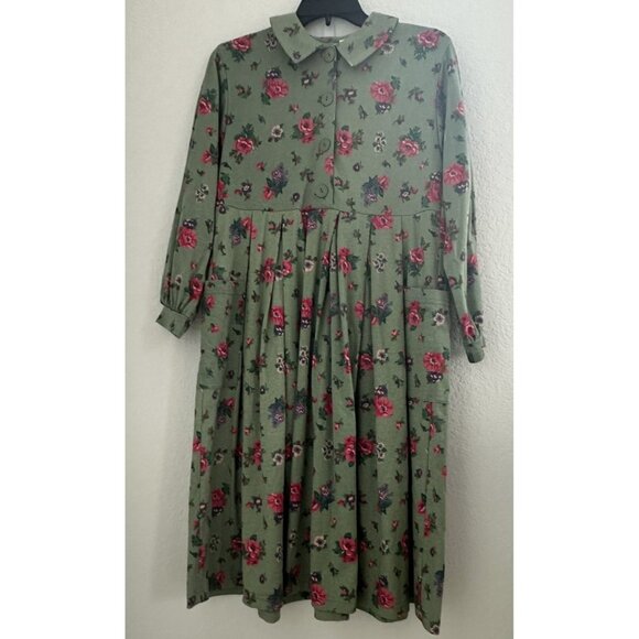 Vtg Hartstrings Girl's Dress Sz. 14 Green Floral Collared Cottagecore Modest 90s - Picture 1 of 12